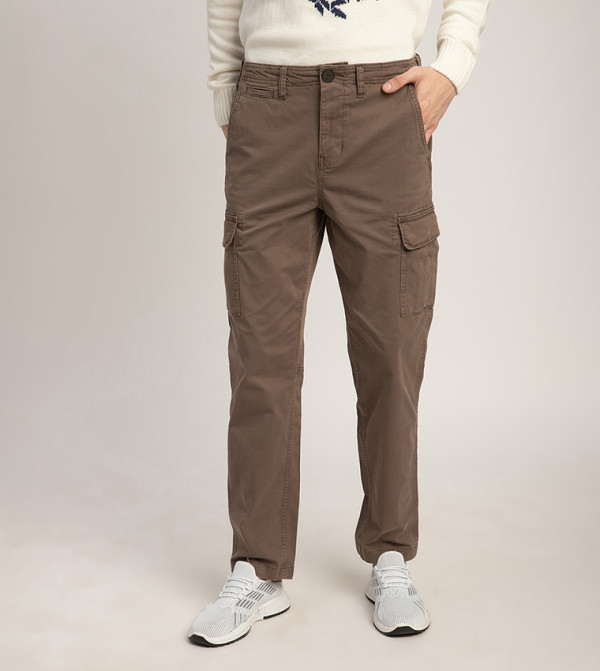 Solid Button Closure Cargo Pants