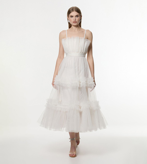 Tulle Bandeau Tiered Midi Dress