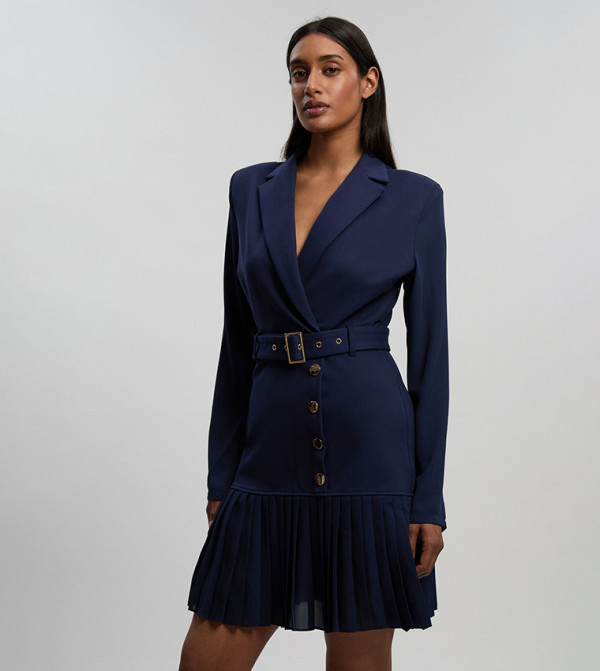 Georgette Long Sleeves Pleated Mini Dress