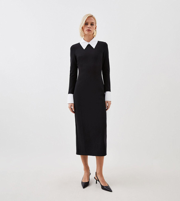 Jersey Poplin Midi Collar Dress