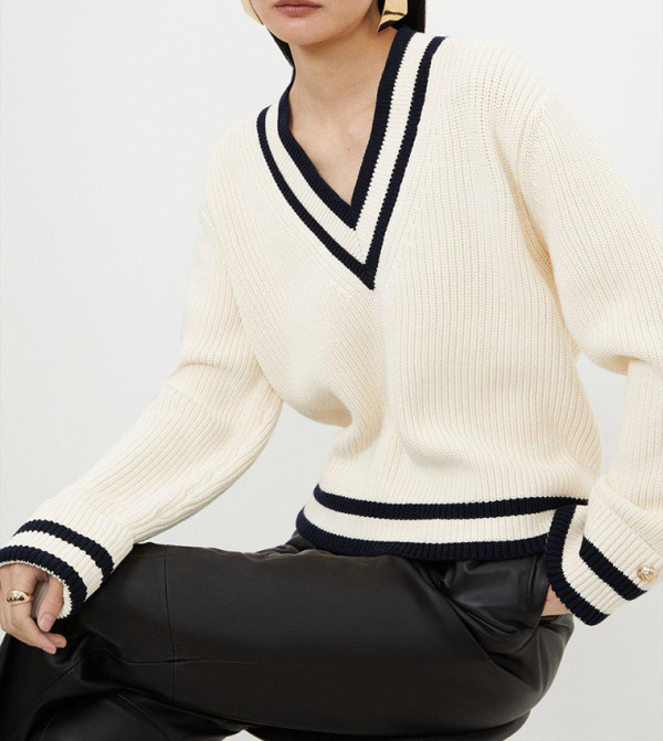 Cotton V-Neck Knit Boxy Fit Sweater