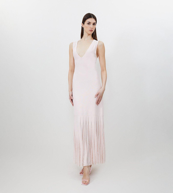 Viscose Blend Sheer Skirt Maxi Knit Dress