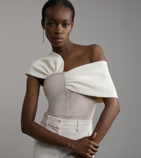 Bow Detail Asymmetric Neck Top