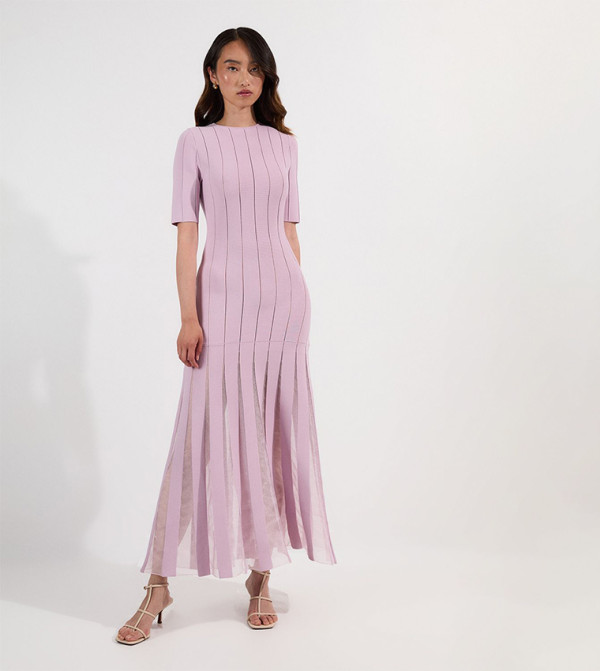 Viscose Blend Filament Full Skirt Knit Midi Dress