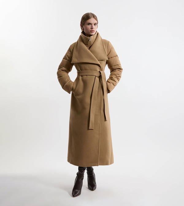 Hybrid Puffer Belted Midi Coat