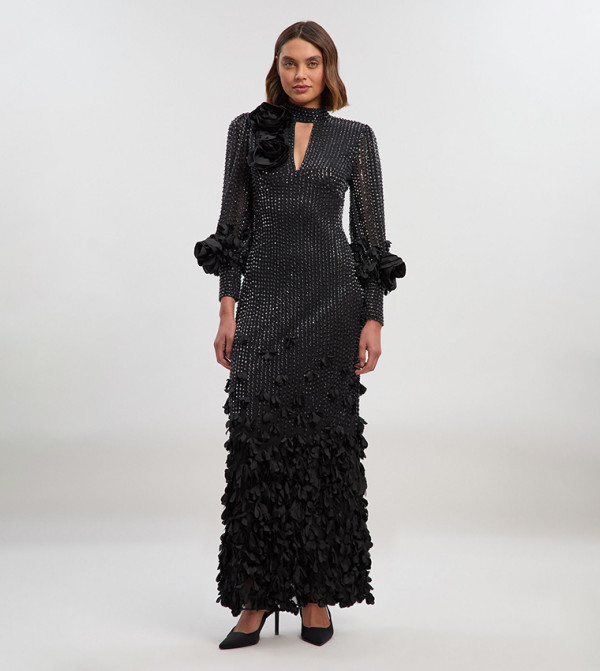 Crystal Applique Woven Maxi Dress