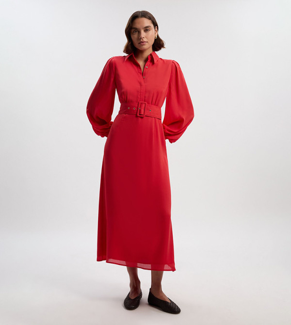 Georgette Belted Blur Print Shirt Dress