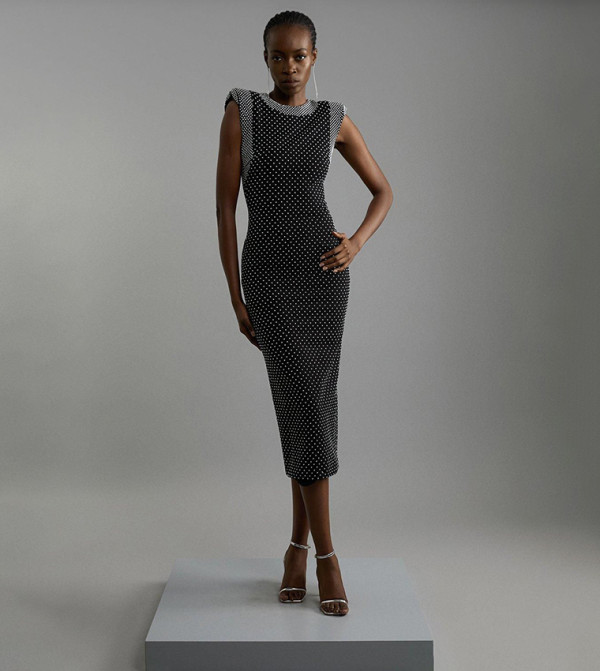 Studded Ponte Jersey Midi Dress