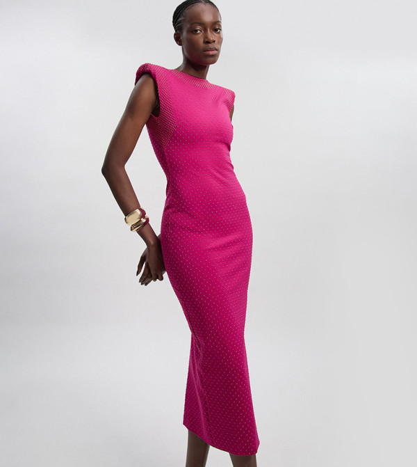 Studded Ponte Jersey Midi Dress