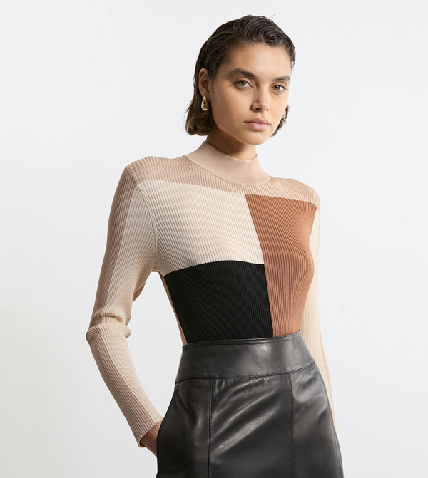 Slinky Rib Knit Color Block Top