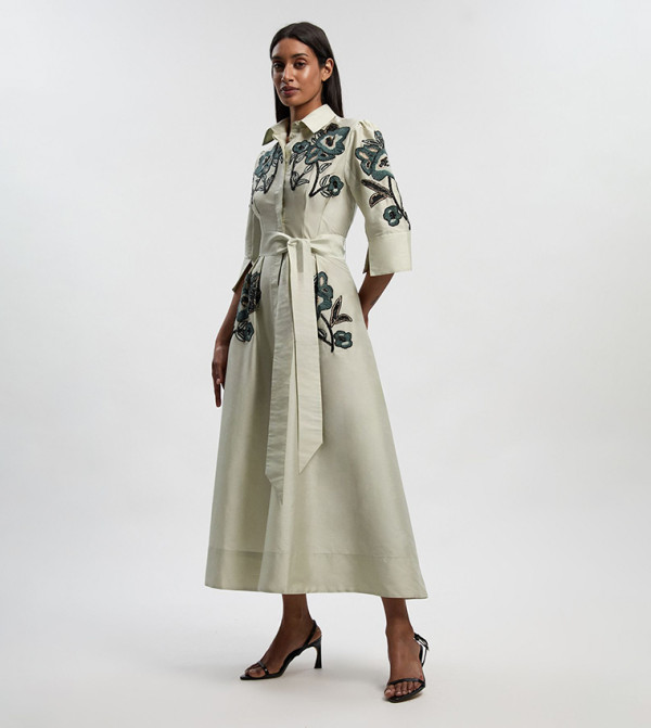 فستان ميدي قميص تافتا مزين