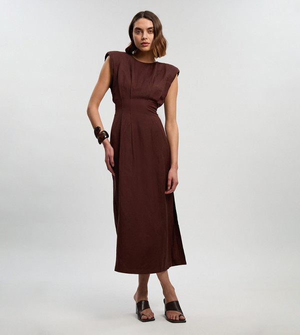 Viscose Linen Woven Pintuck Midi Dress
