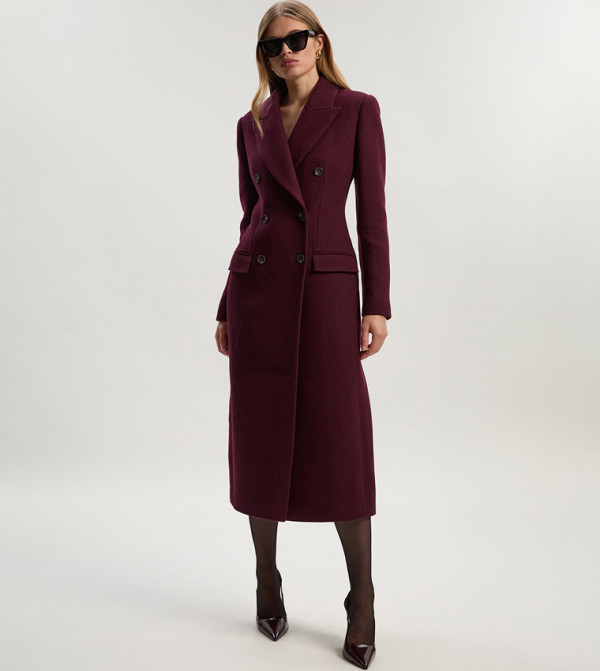 Double Breasted Tailored Wool Midi Coat