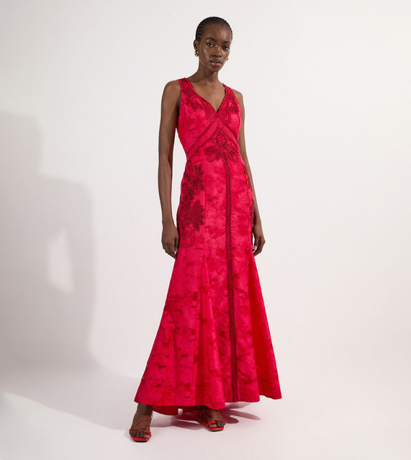 Burnout Tropical Embellished Woven Maxi Dress