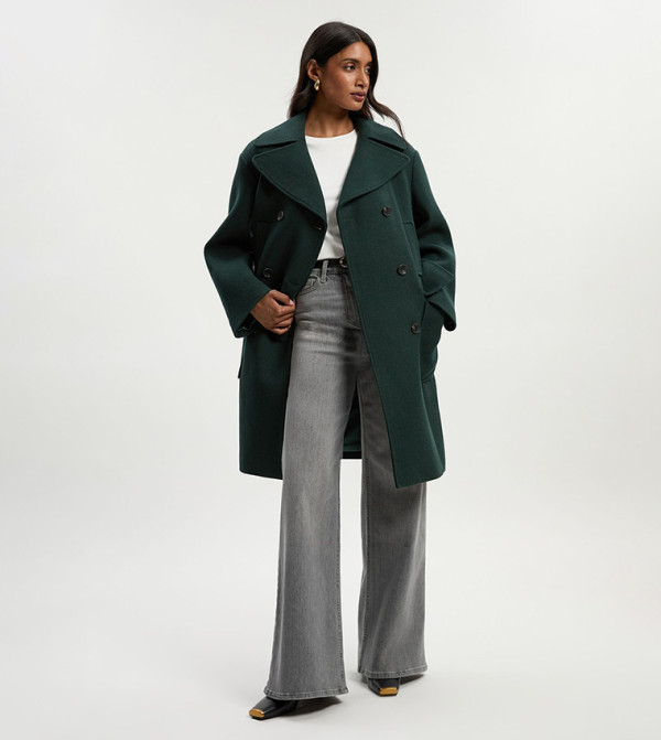Wool Patch Pocket Midi Coat