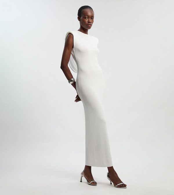 Viscose Blend Slinky Drape Plunge Back Knit Maxi Dress