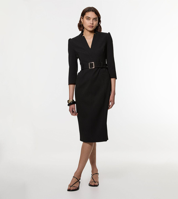 Structured Crepe Belted Forever Midi Dress