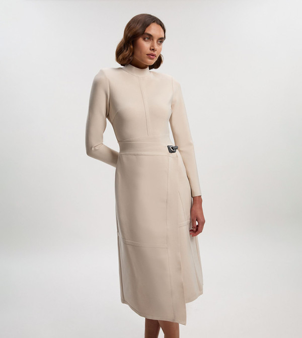 Petite Figure Form Bandage Asymmetric Knit Midi Dress