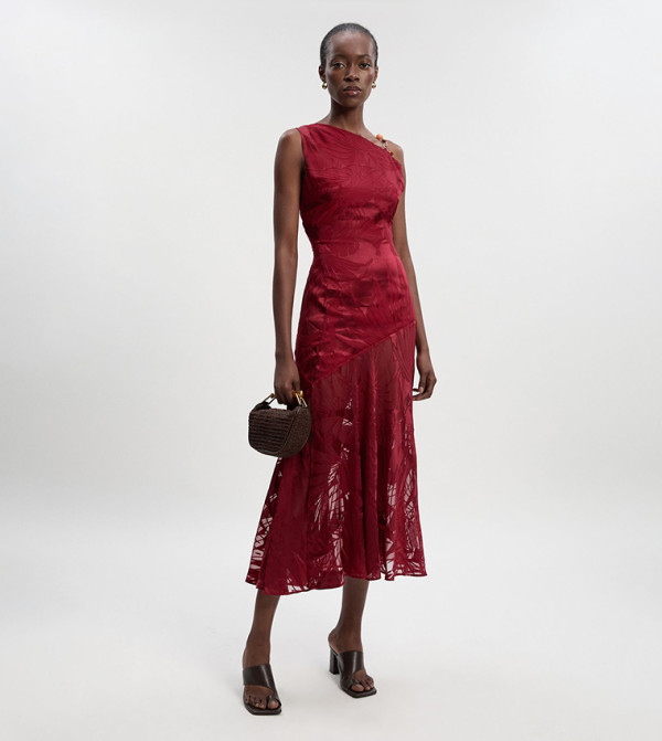 Petite Devoure One Shoulder Woven Maxi Dress with Trim Detail