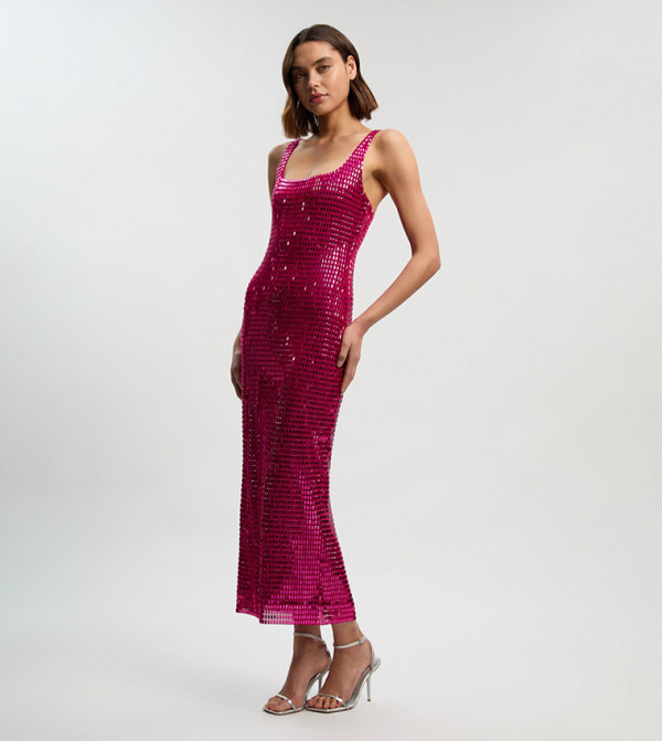 Premium Crystal Embellished Jersey Midi Dress