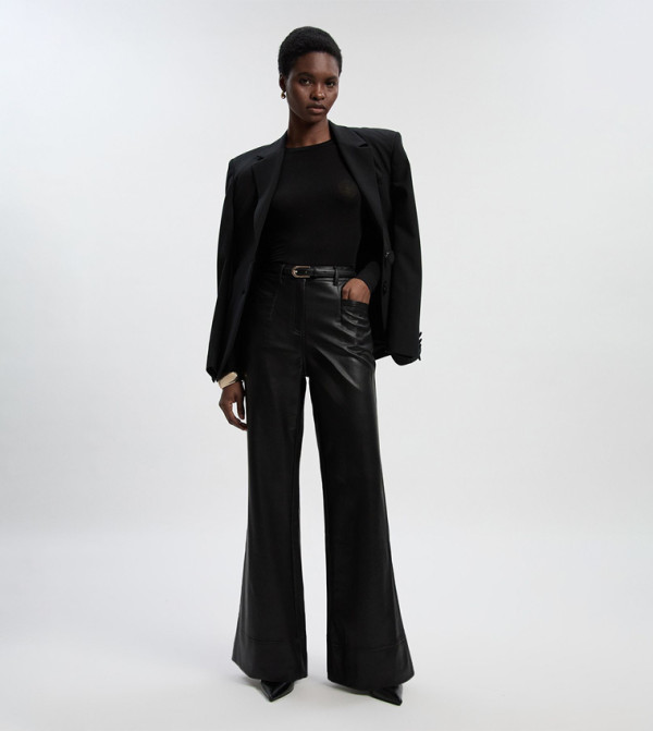 Textured Faux Leather Tailored Flared Trouser