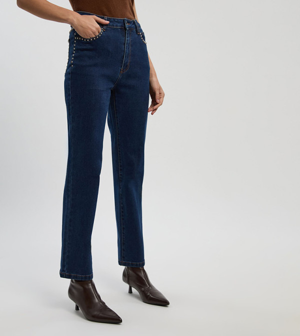 Stud High Waist Straight Fit Jeans