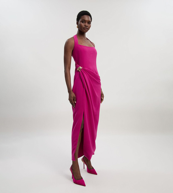 Polished Tailored Halter Neck Gathered Midaxi Dress