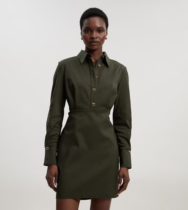 Petite Techno Cotton Woven Mini Shirt Dress