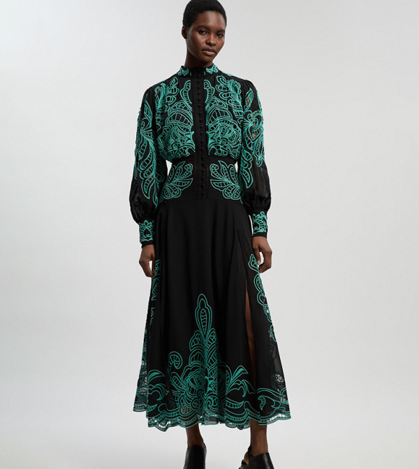 Cutwork Beaded Embroidered Woven Maxi Dress