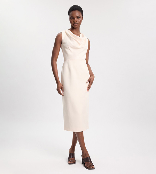 Tencel Blend Tailored Cowl Neck Midi Dress