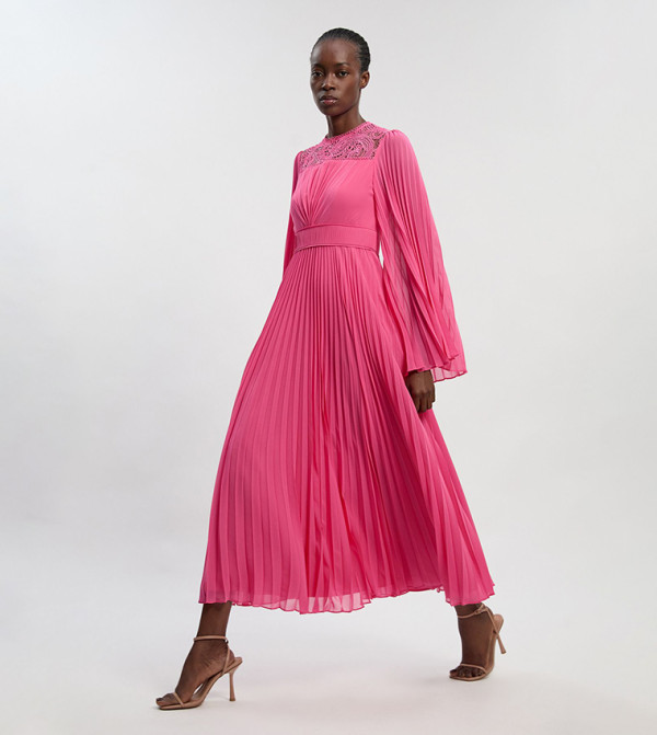 Petite Soft Pleated Woven Kimono Sleeves Maxi Dress