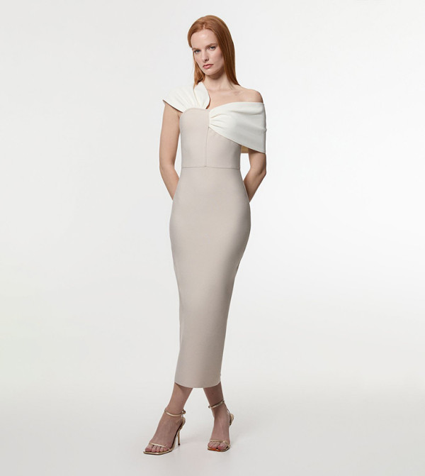 Figure Form Bandage Asymmetric Strap Knit Midi Dress