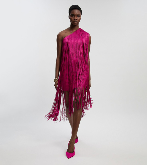 Figure Form Bandage One Shoulder Fringe Mini Dress