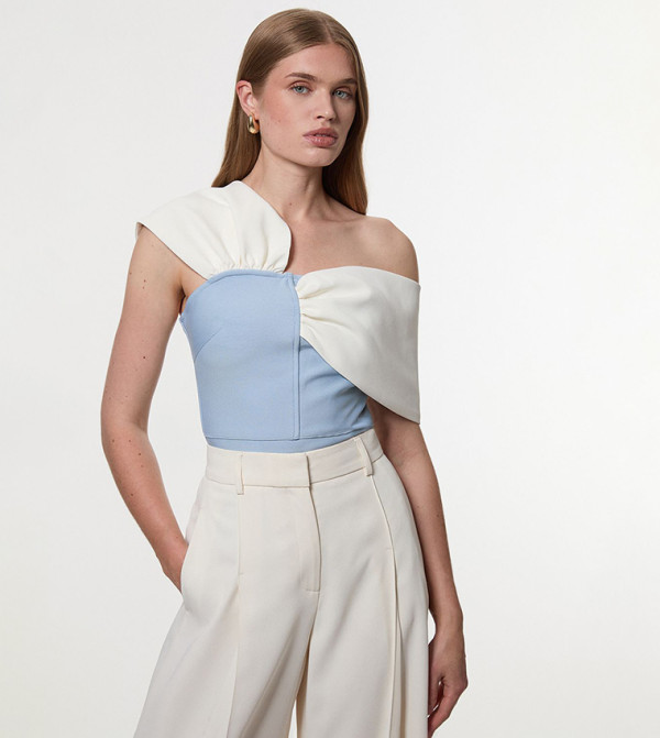 Figure Form Bandage Knit Asymmetric Strap Top