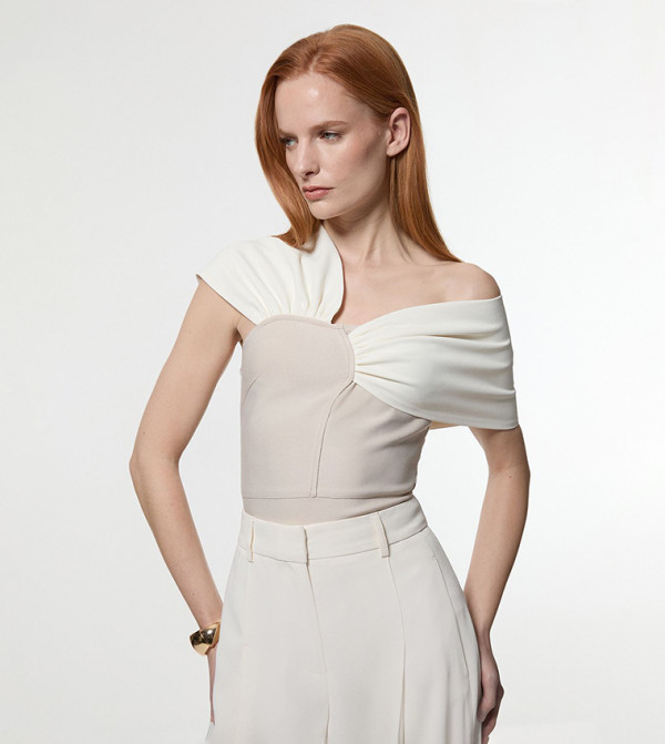 Figure Form Bandage Knit Asymmetric Strap Top