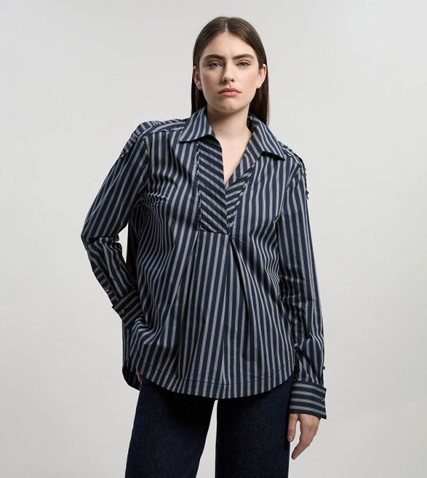 Cotton Placket Detail Boxy Woven Shirt