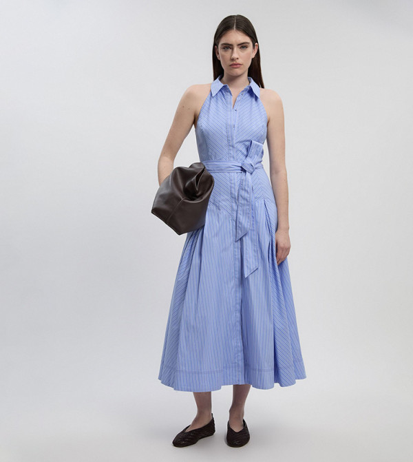 Cotton Halterneck Woven Midi Shirt Dress