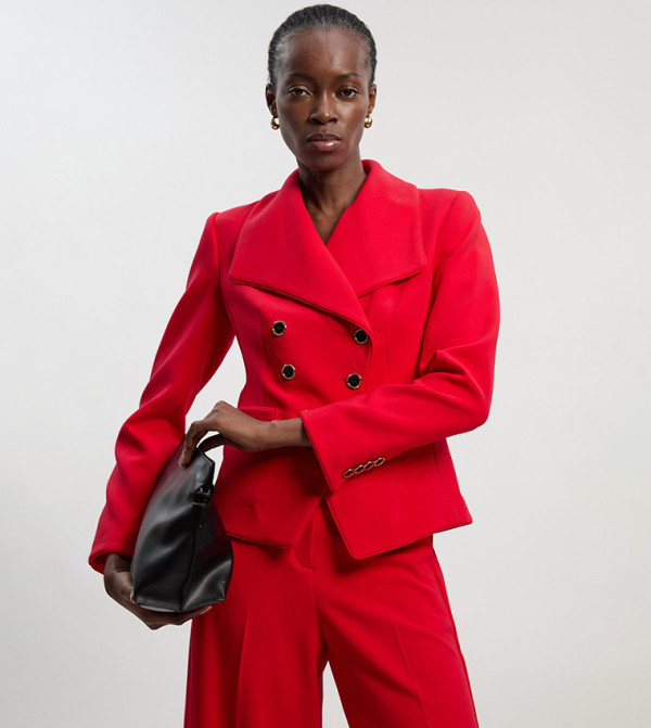 Compact Stretch Double Breasted Tailored Blazer