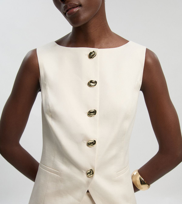 Tailored Linen Statement Button Front Waistcoat