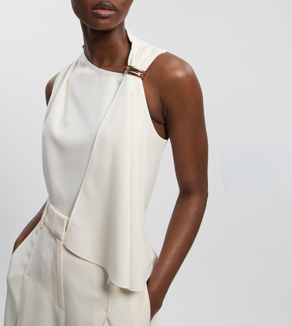 Polished Tailored Trim Detail Drape Sleeveless Top