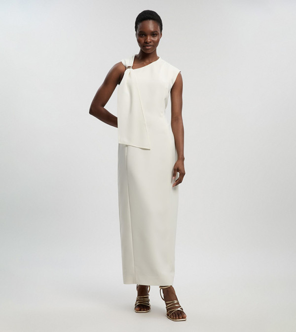 Petite Polished Tailored Trim Detail Column Maxi Dress
