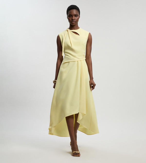 Polished Tailored Drape Neck Flared Dress