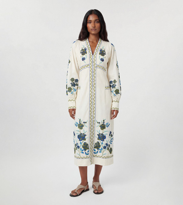 Embroidered Twill Woven Maxi Dress