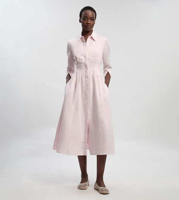 Tailored Linen Darted Waist Midi Dress