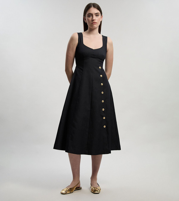 فستان ميدي جينز واسع بدون كم