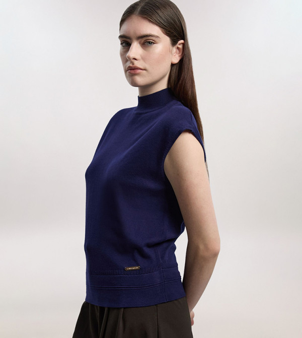 Viscose Blend High Neck Sleeveless Top