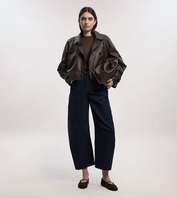 Solid Barrel Fit Jeans