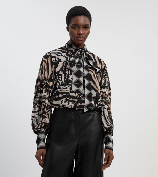 Print Viscose Georgette Balloon Sleeves Woven Top