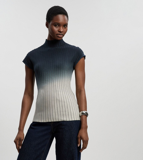 Ombre Knit High Neck Casual Top