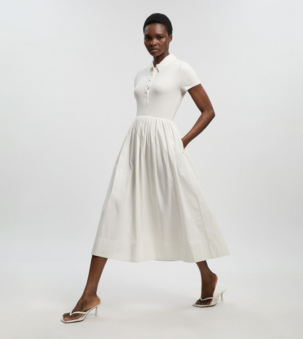 Viscose Rib Button Up Collared Midi Dress